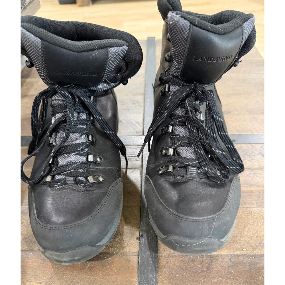 Lands End Mens Black Leather Hiking Boots 421038 Size 11D Lace Up Trekking Shoes